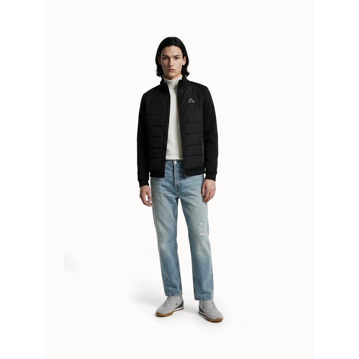 Veste zippée matelassée bi-matière avec détail tricolore Hybride black, LE COQ SPORTIF