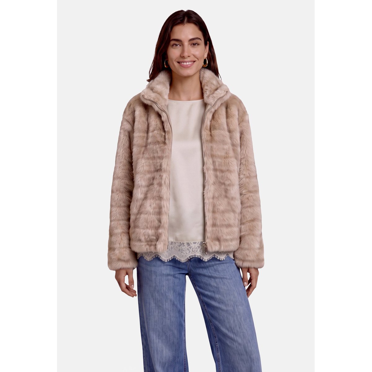 Veste en peluche à fermeture zippée cream/brown, ZERO