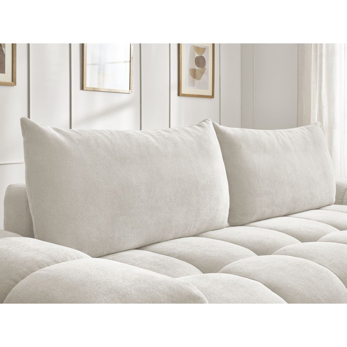 Canapé droit fixe 3 places en tissu texturé, EVEREST blanc, BOBOCHIC