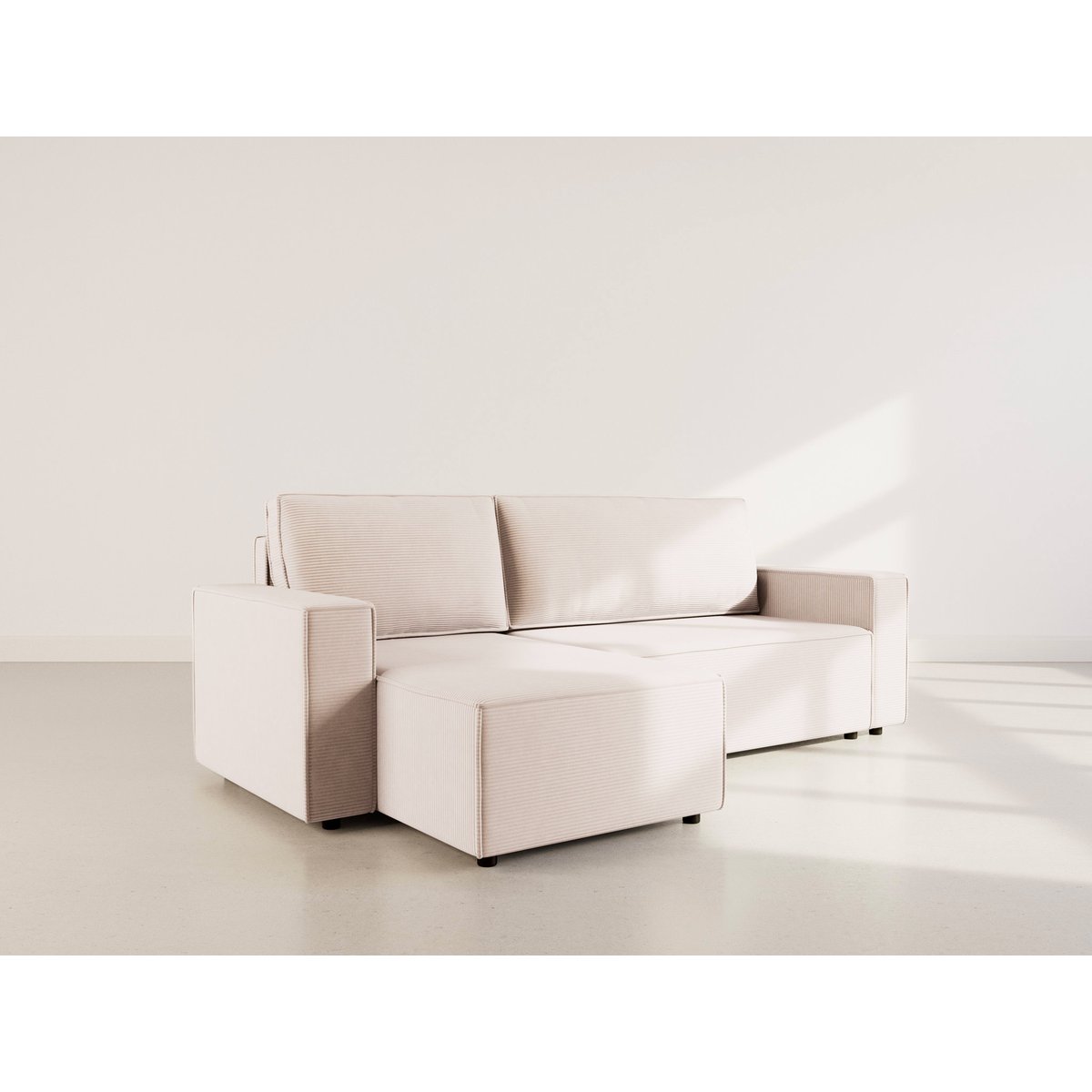 Canapé d'angle convertible velours côtelé, HECTOR beige, BEST MOBILIER