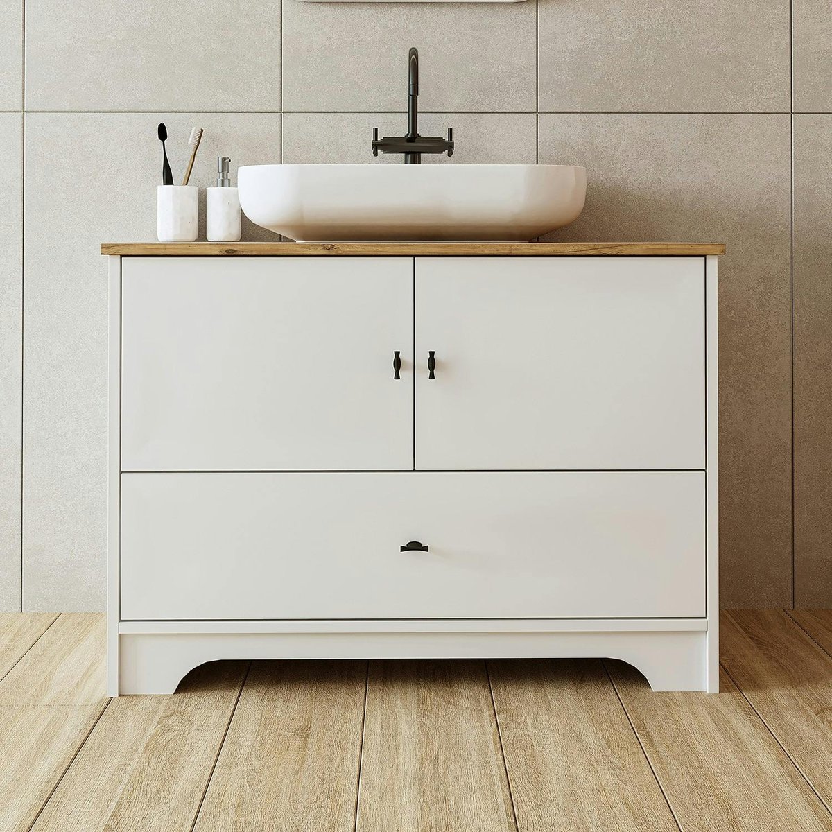 Meuble vasque salle de bains 99 cm blanc 2 portes 1 tiroir DOUNA blanc, PIER IMPORT