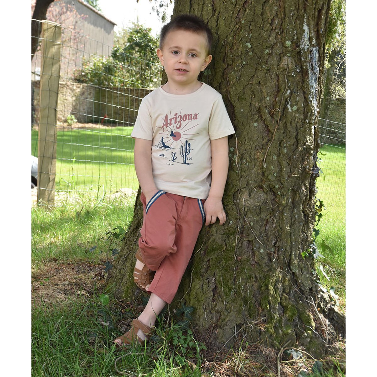 Tee shirt gratien manches courtes enfant beige, SUCRE D'ORGE