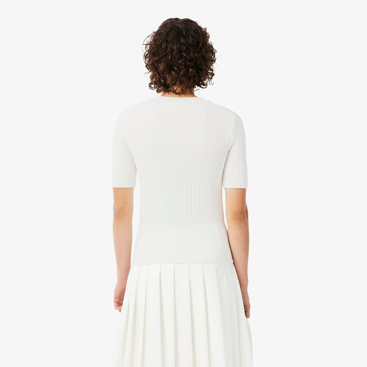 Pull manches courtes coton côtelé blanc-70v, LACOSTE