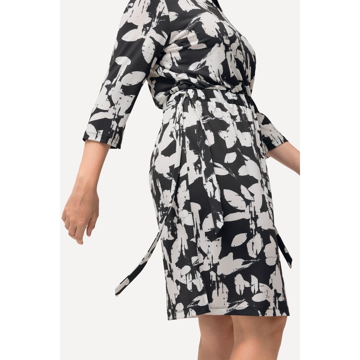 Robe en jersey, feuillage, col chemise marine, ULLA POPKEN