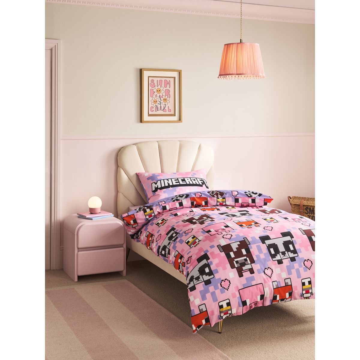Housse de couette/taie d'oreiller minecraft rose, NEXT