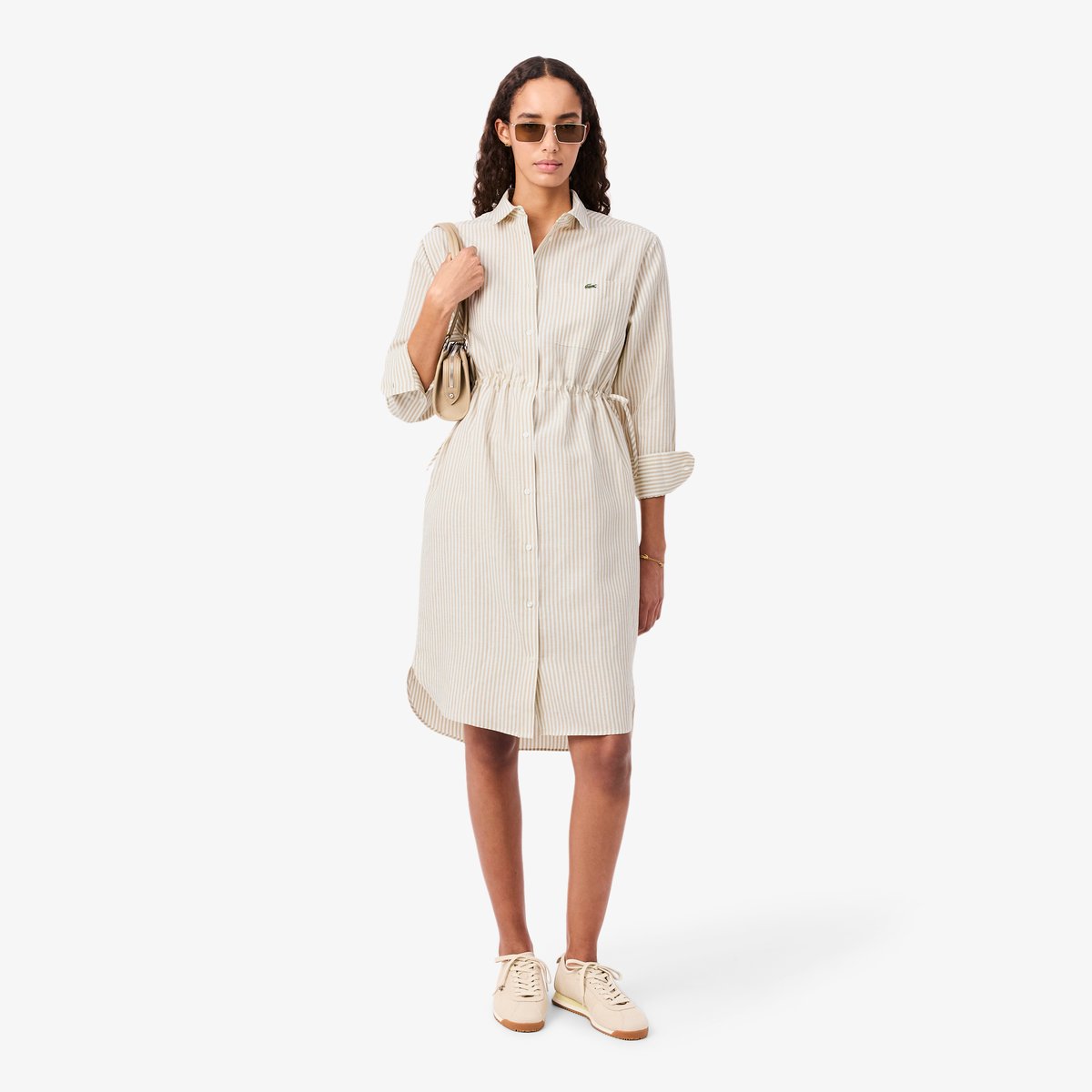 Robe chemise oversize lin mélangé beige-8gi, LACOSTE