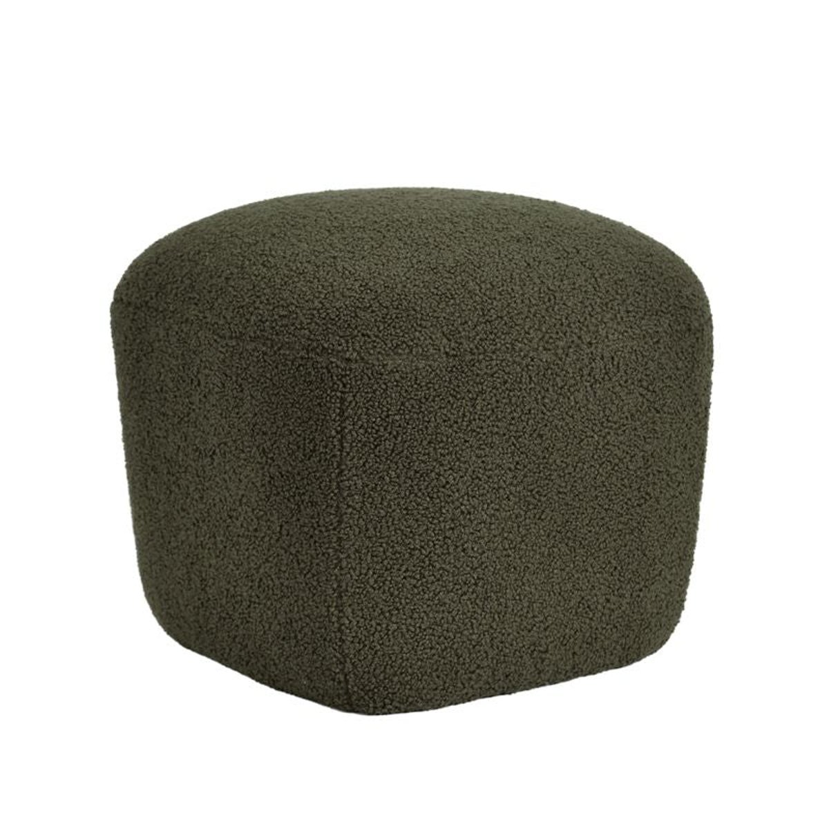 Pouf en bouclette épaisse écru vert foncé, ZAGO