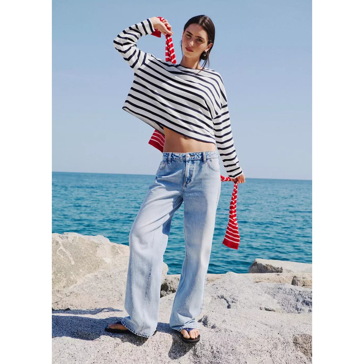 T-shirt 100 % coton rayures bleu marine, MANGO TEEN