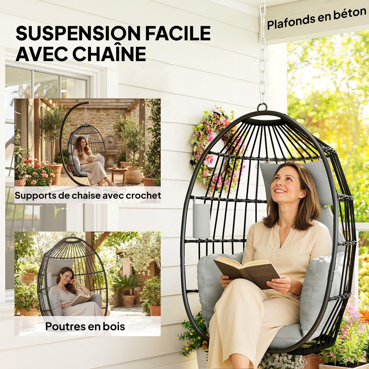 Fauteuil à bascule Acier Gris foncé gris, OUTSUNNY