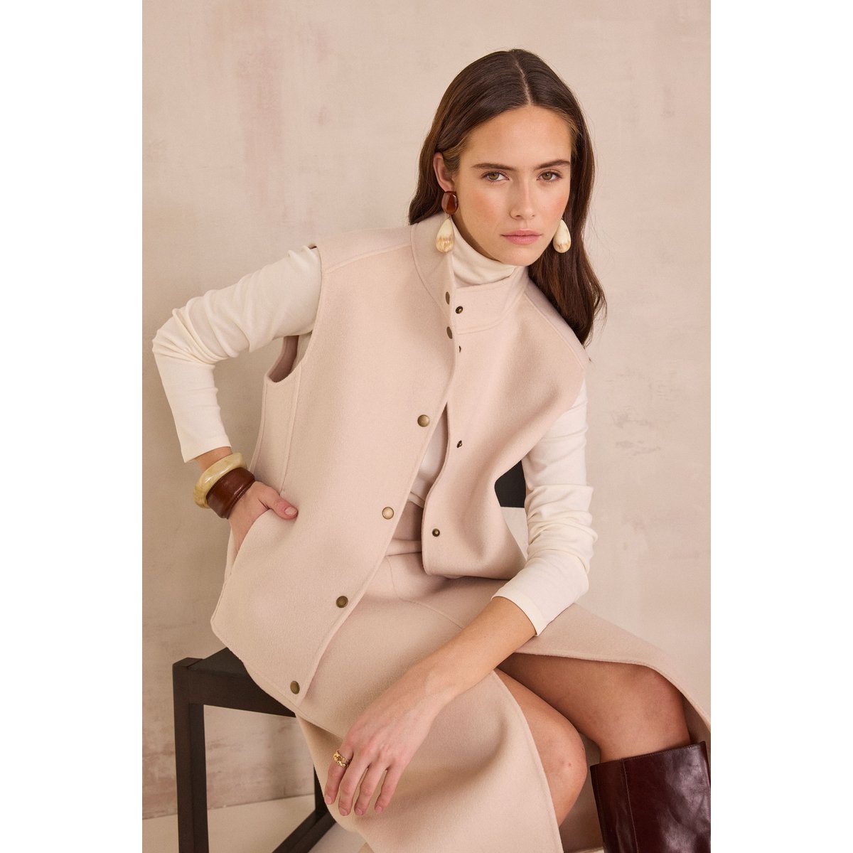 Gilet sans manches en laine FLEUR creme, Maison 123