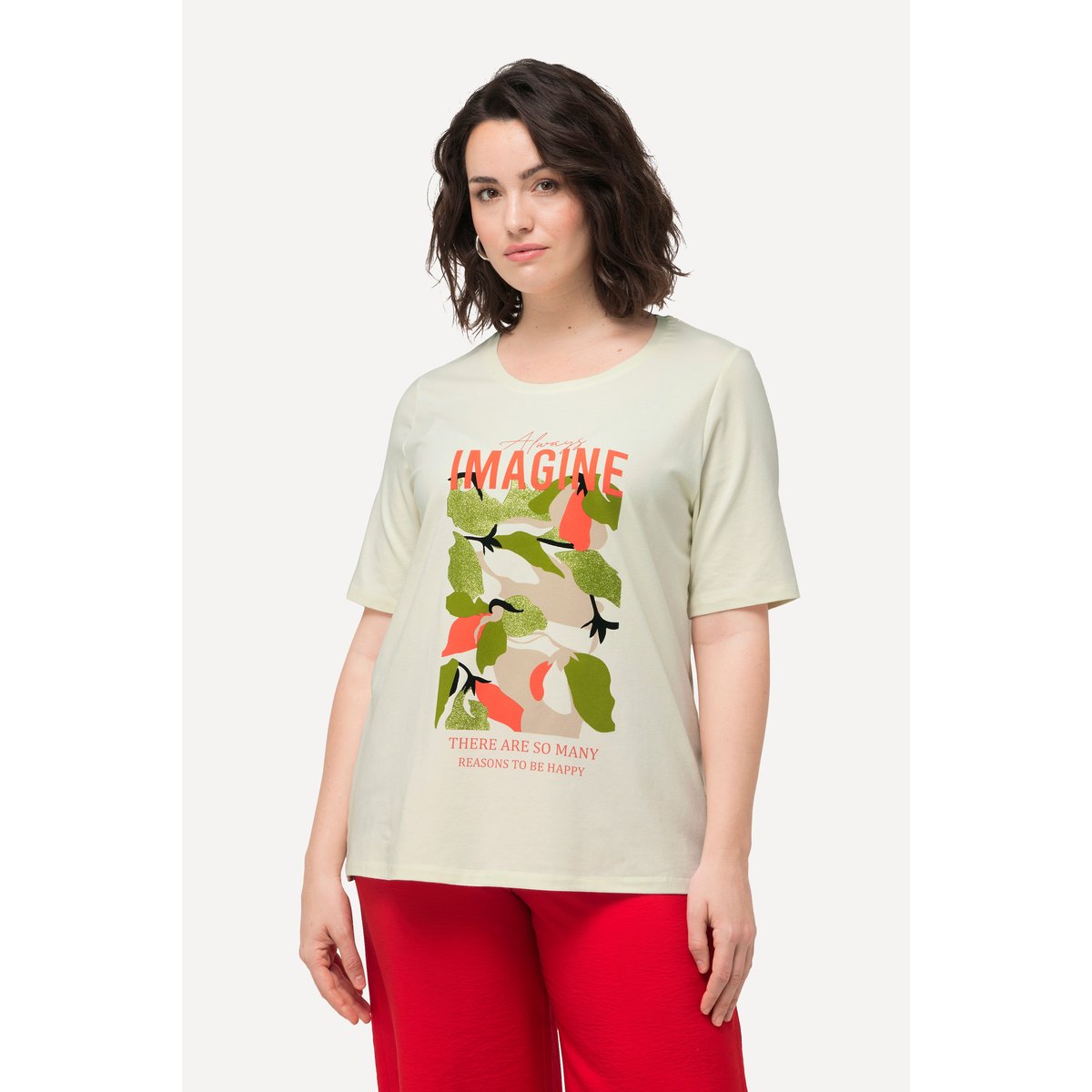T-shirt à imprimé Imagine avec col rond et blanc crème, ULLA POPKEN
