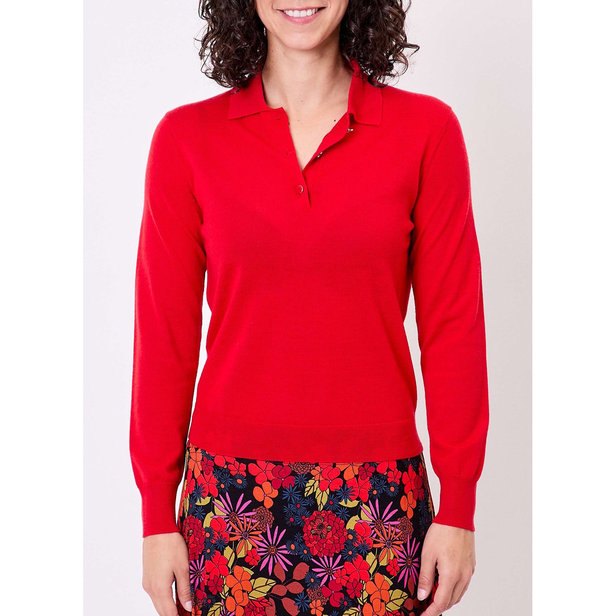 Pull laine mérinos col polo KARL rouge, PRINCESSE NOMADE