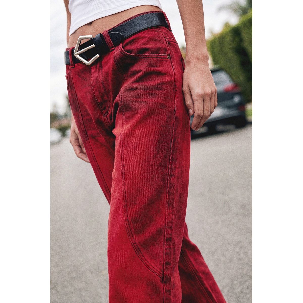 Jean à panneaux rouge, DESIGUAL