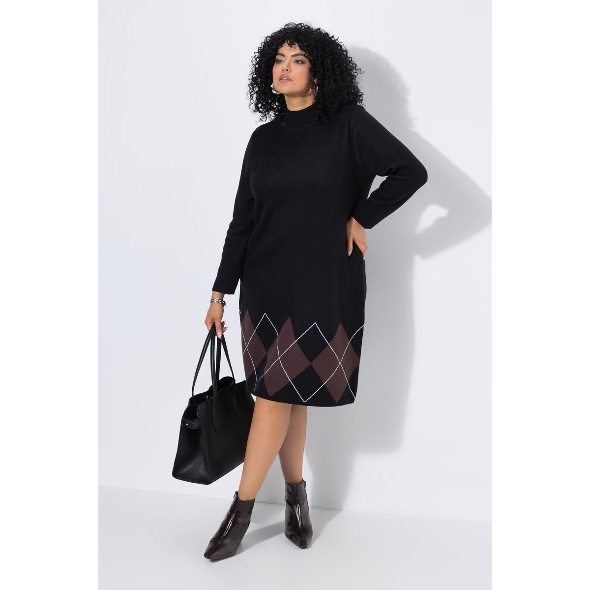 Robe en maille, Jacquard motif losanges noir, ULLA POPKEN