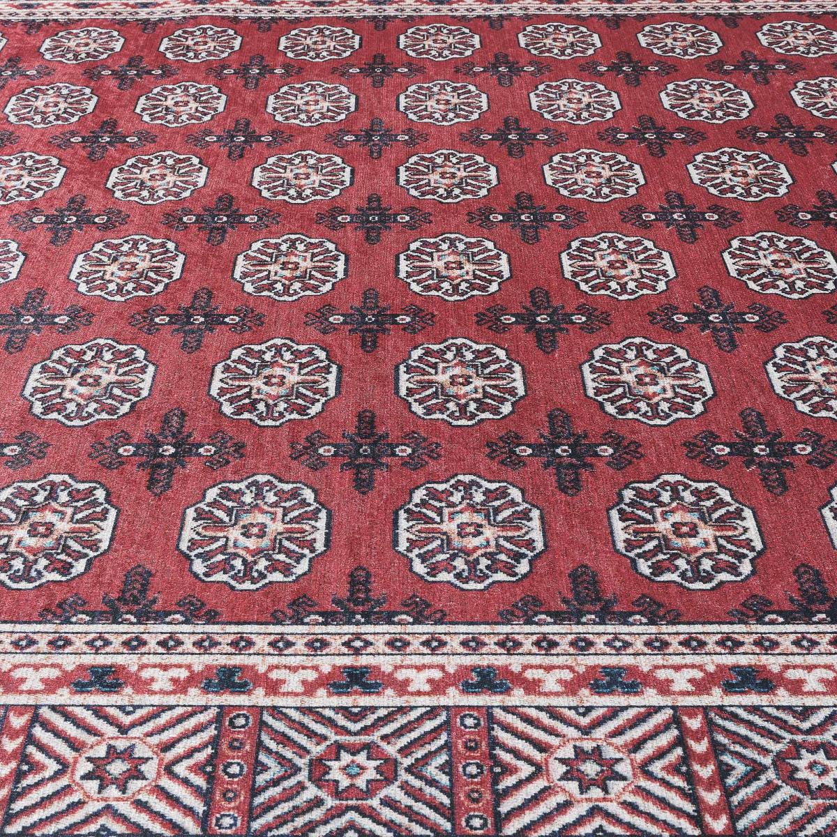 Tapis d'orient au motif oriental, style kilim, LYN11 RUBIS rouge, blanc, bleu, UN AMOUR DE TAPIS