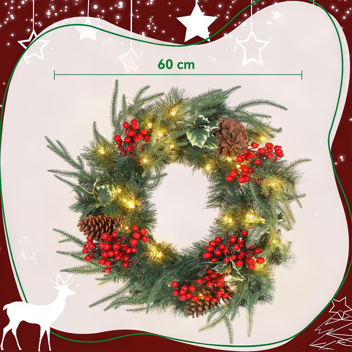 Couronne de Noël Plastique Vert vert, HOMCOM