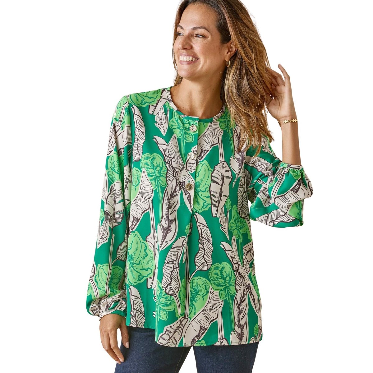 Blouse encolure ronde femme imprimé vert, DAXON