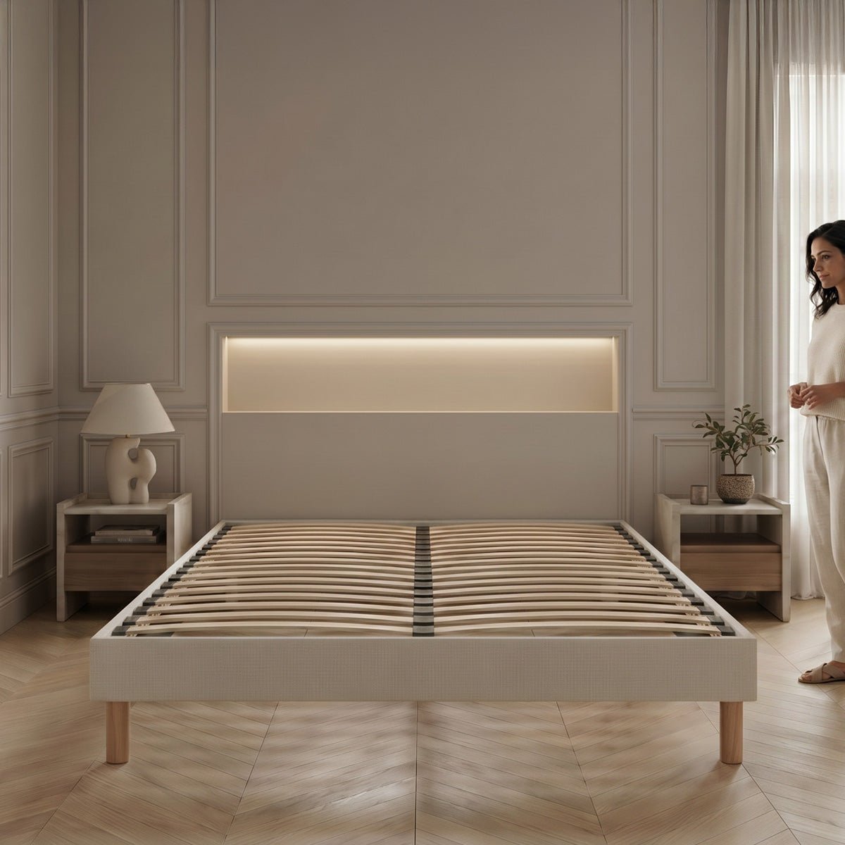 Sommier à lattes en bois Lino 90x190 cm Coloris Beige Livré en kit beige, BELLECOUR
