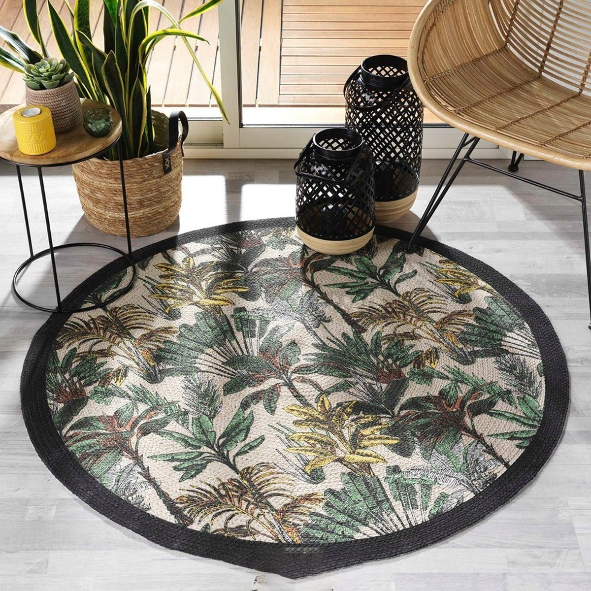 Tapis rond 120 Balinesia polycoton noir, DECORATIE