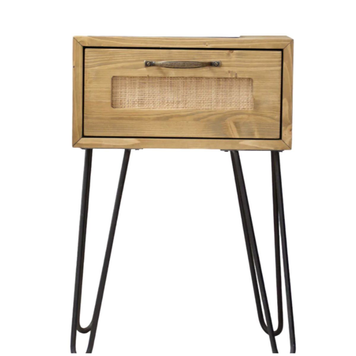 Table de chevet pin et raphia marron - MARNIE couleur unique, HANNUN