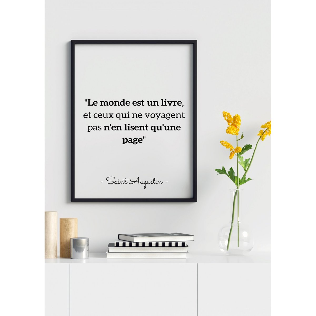 Affiche citation Saint Augustin 'Le monde est un livre...' blanc, L'AFFICHERIE