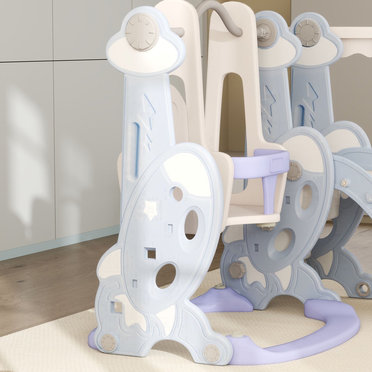 Ensemble balançoire et toboggan pour enfants bleu clair, blanc, AIYAPLAY