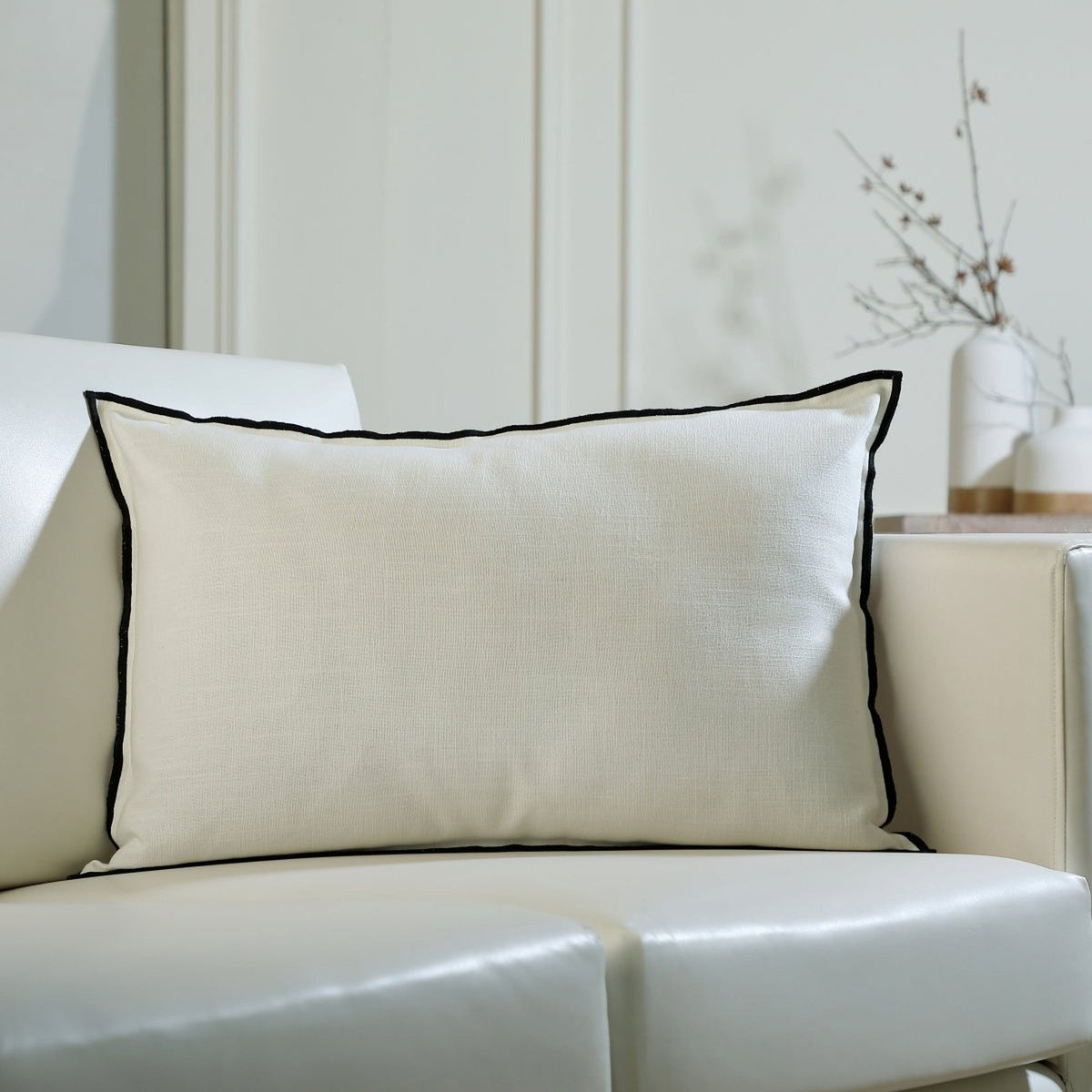 Coussin toile de coton JULES blanc / noir, FEBRONIE