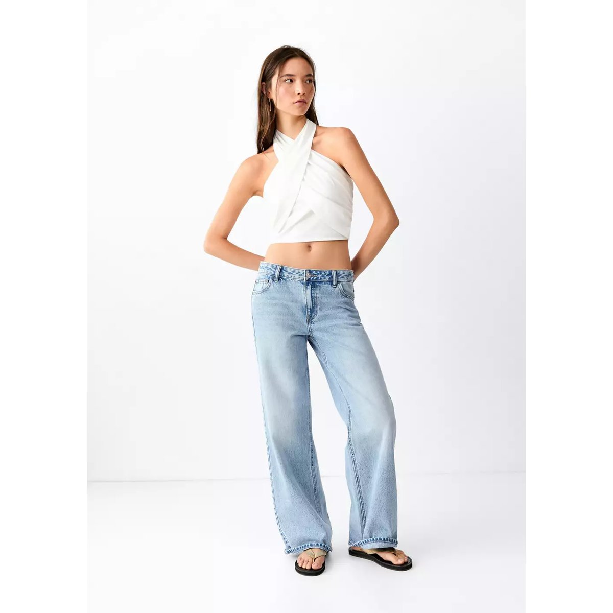 Top crop halter croisé blanc cassé, MANGO TEEN