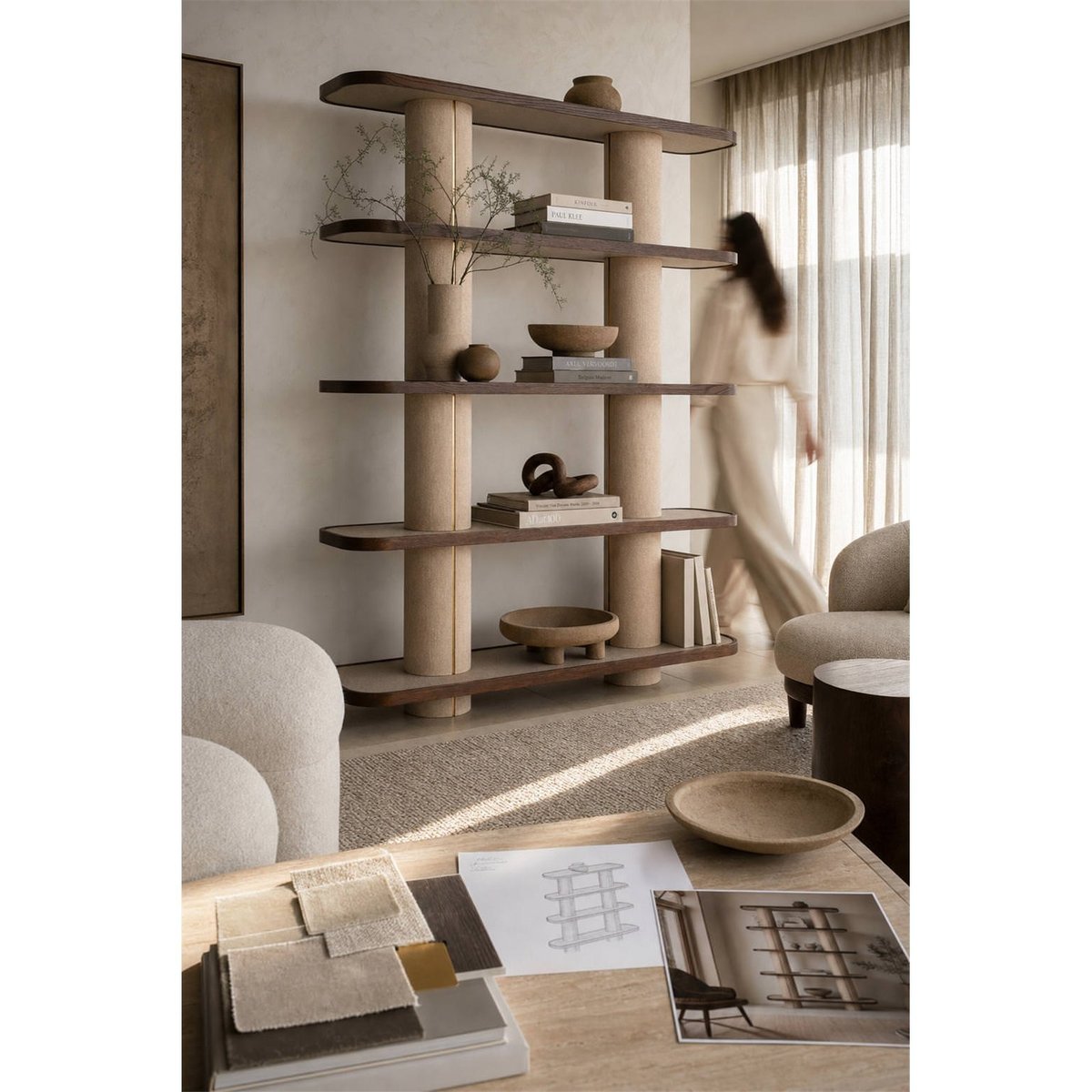 Vitrine ouverte bois collection WILLOX beige et bois foncé, RECOLLECTION