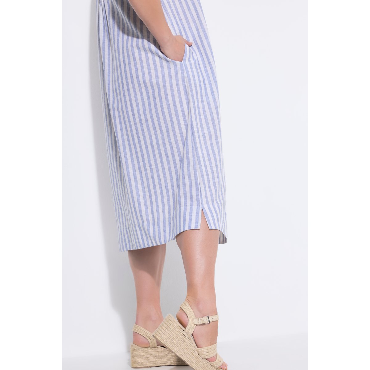 Robe maxi en coton bio rayé bleu jean, ULLA POPKEN
