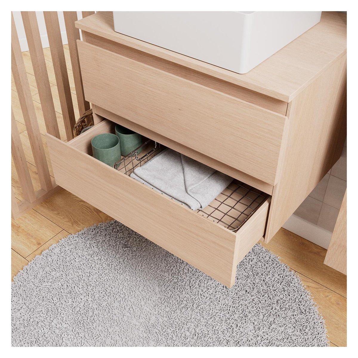 Ensemble Meuble simple vasque 60cm + Vasque + Robinet SORRENTO chêne, MOB IN