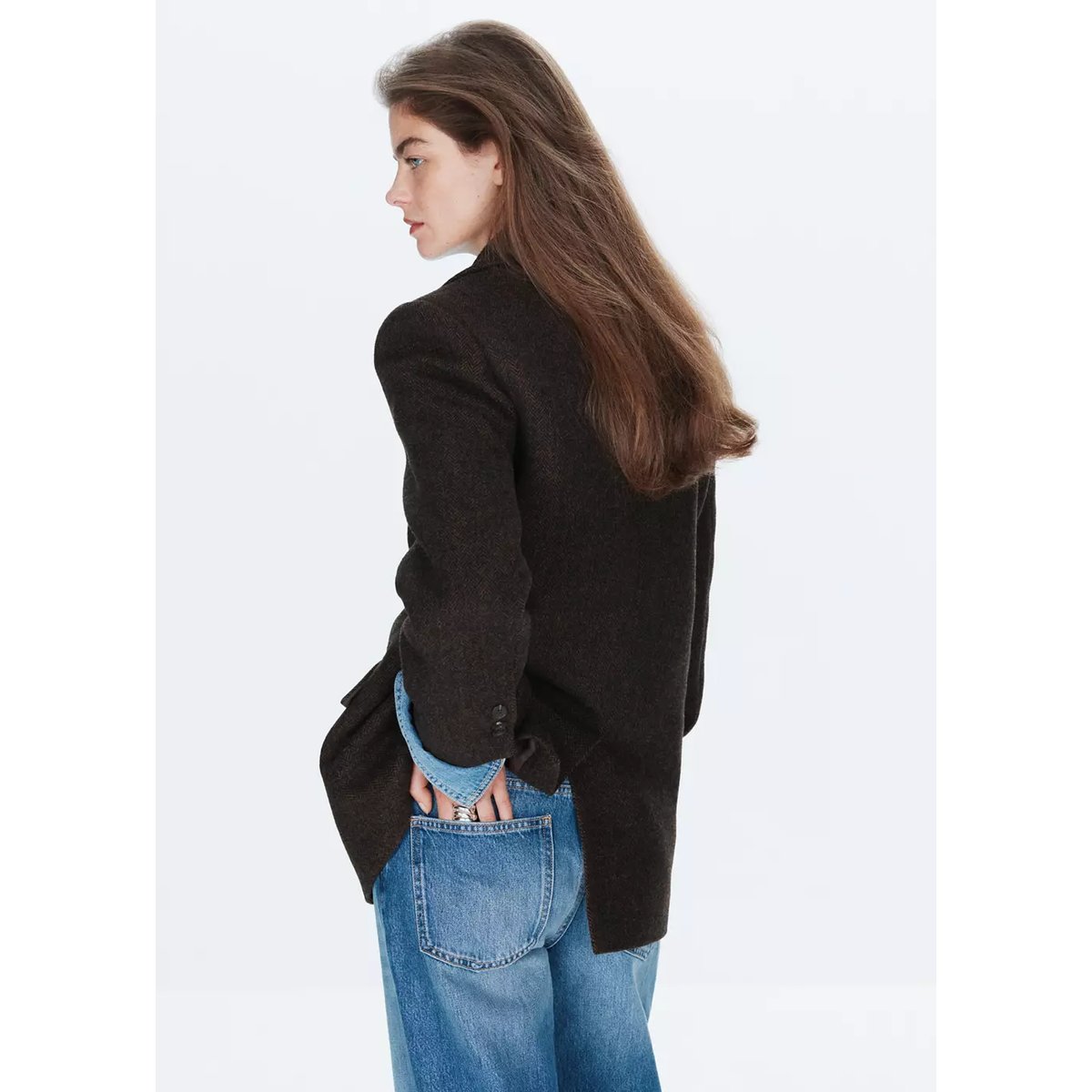 Blazer droit pied-de-poule marron, MANGO