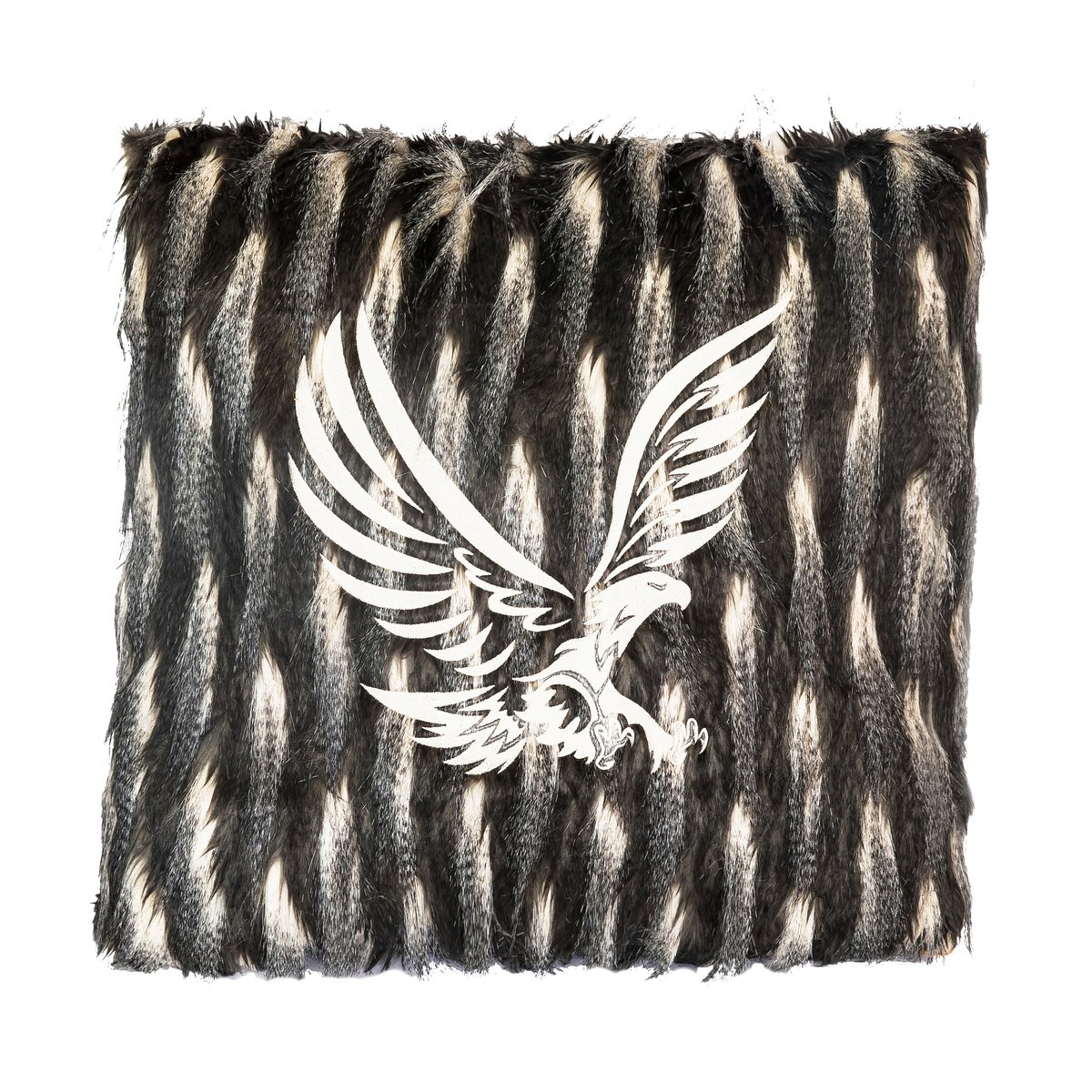 Coussin brodé imitation fourrure noir, MX HOME