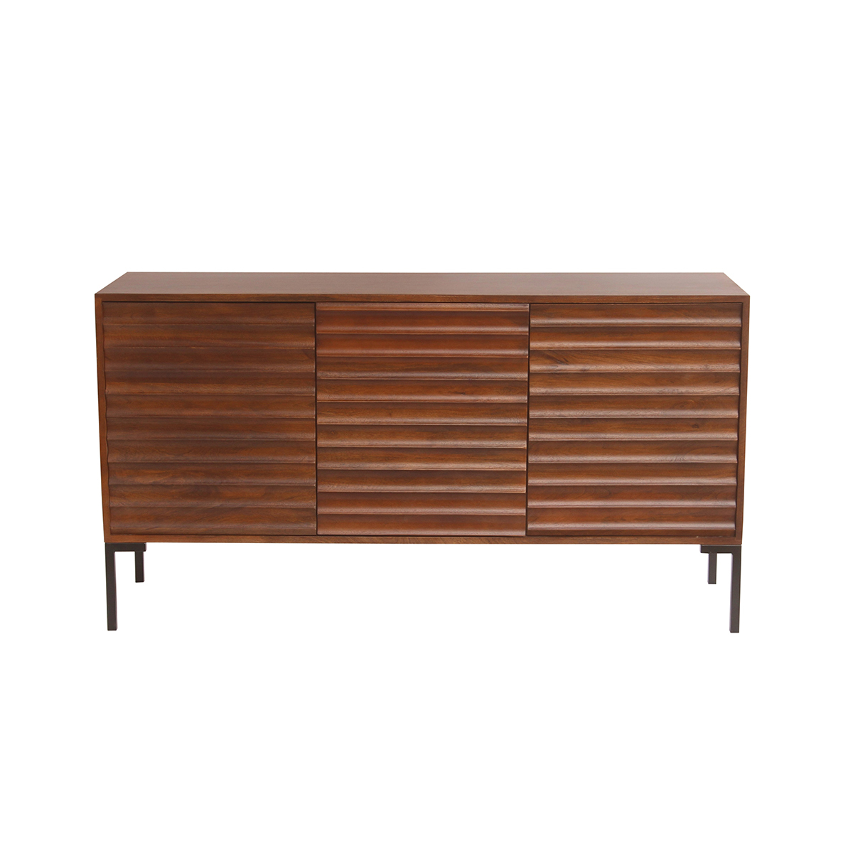 Buffet en bois foncé manguier massif et métal noir 3 portes L140 cm ONDA noyer, MILIBOO