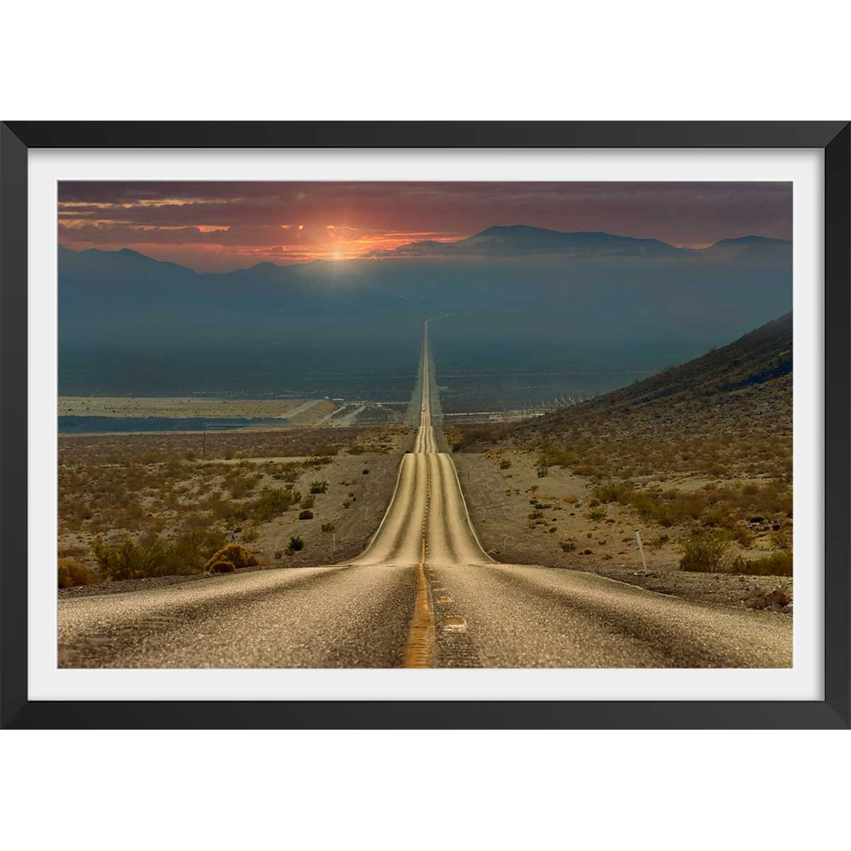 Affiche paysage roadtrip affiche + cadre en bois - noir, HEXOA
