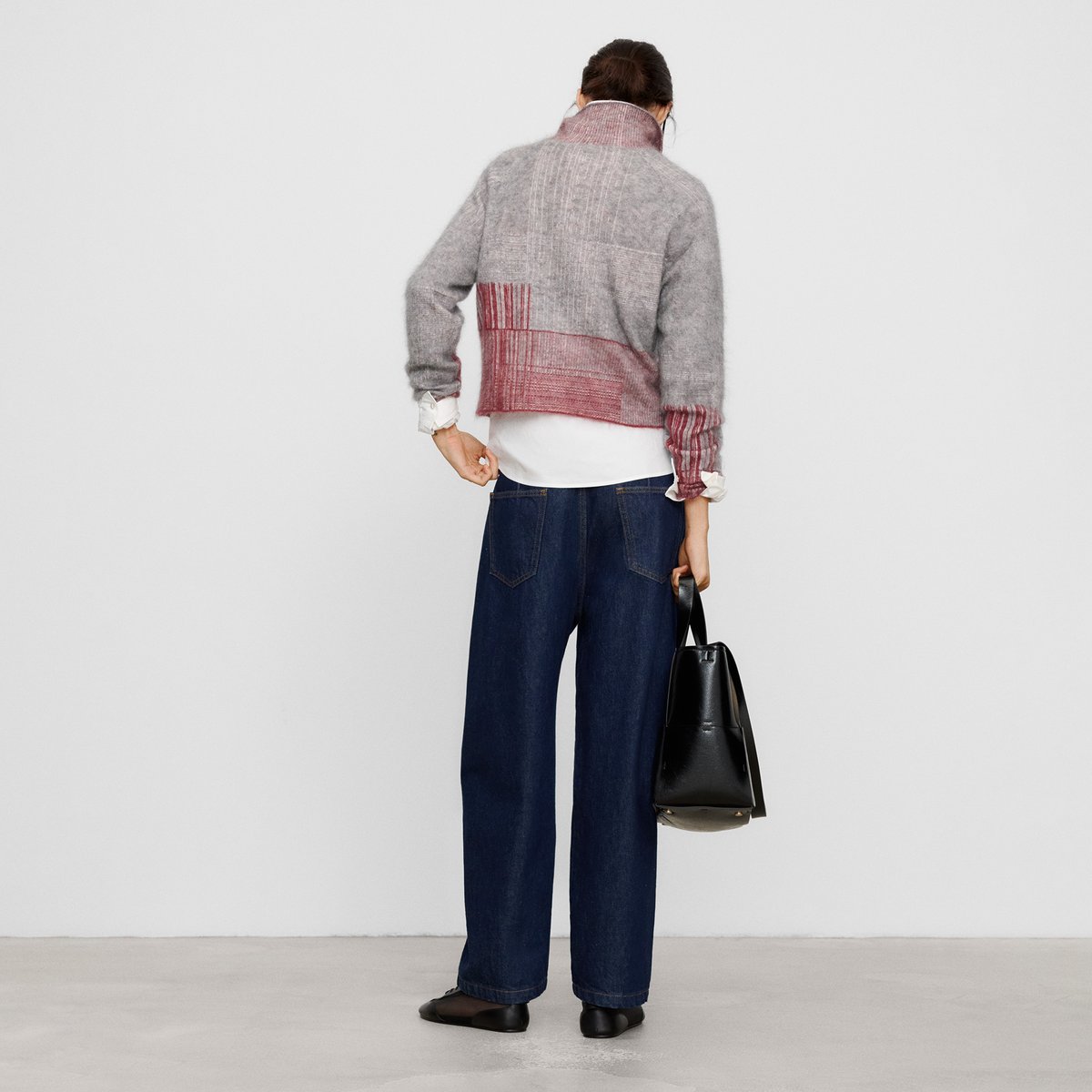 Cardigan avec mohair et laine mérinos en jacquard grenat/gris, ADOLFO DOMINGUEZ