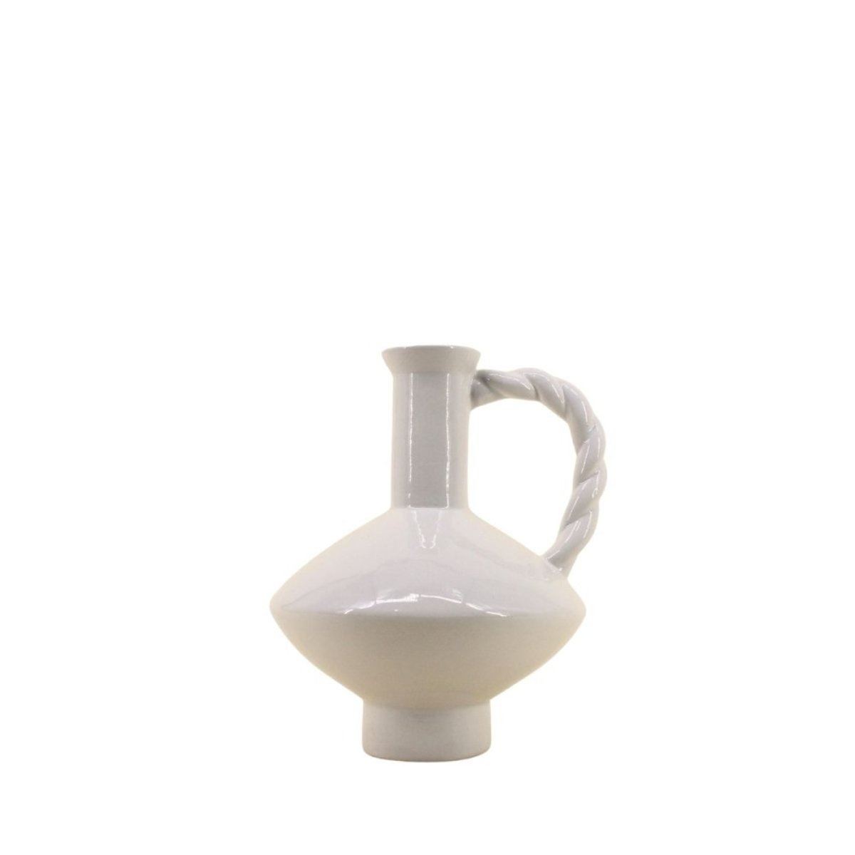 Vase céramique anse torsadée, H24cm blanc, ORNAMI