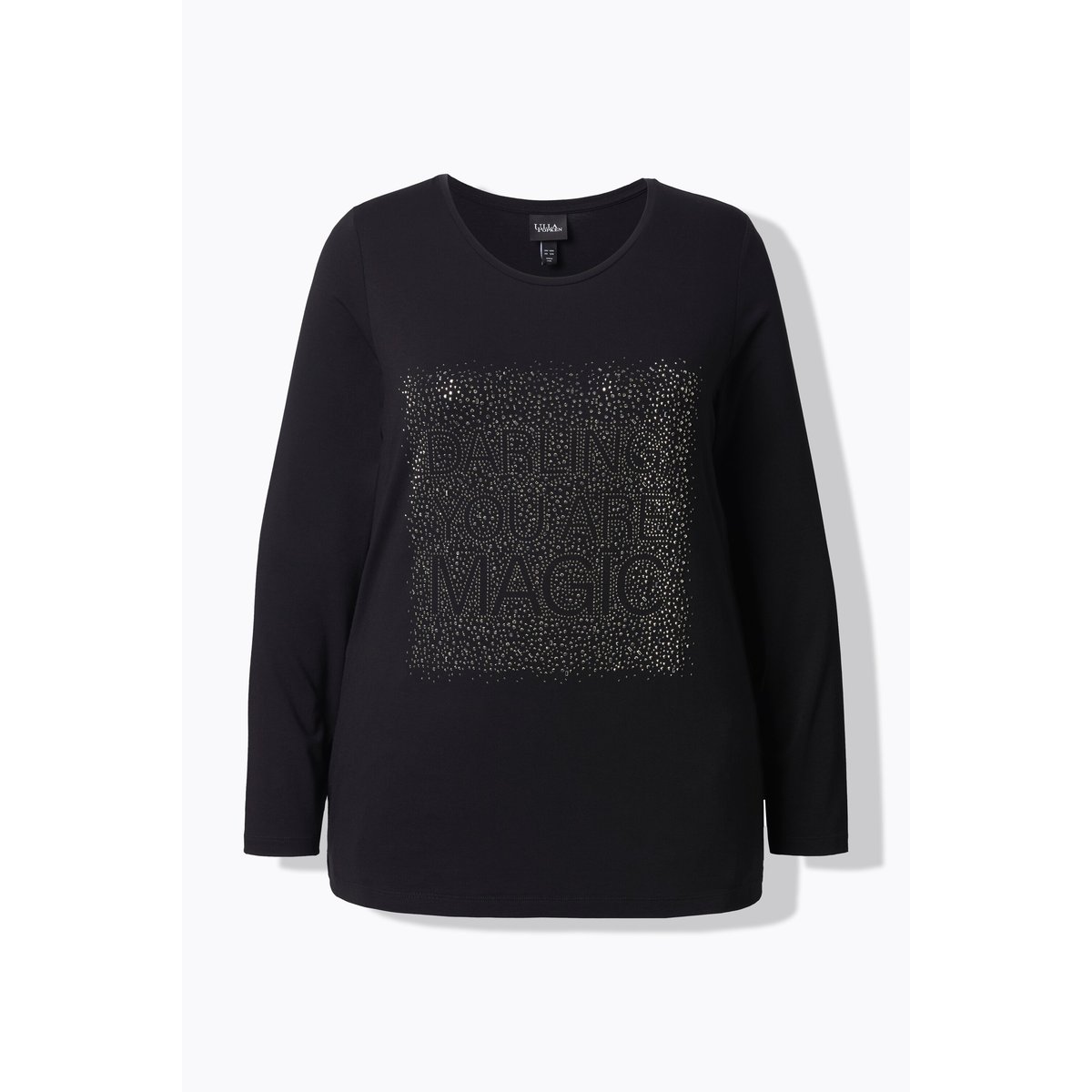 T-shirt à strass. Col rond noir, ULLA POPKEN