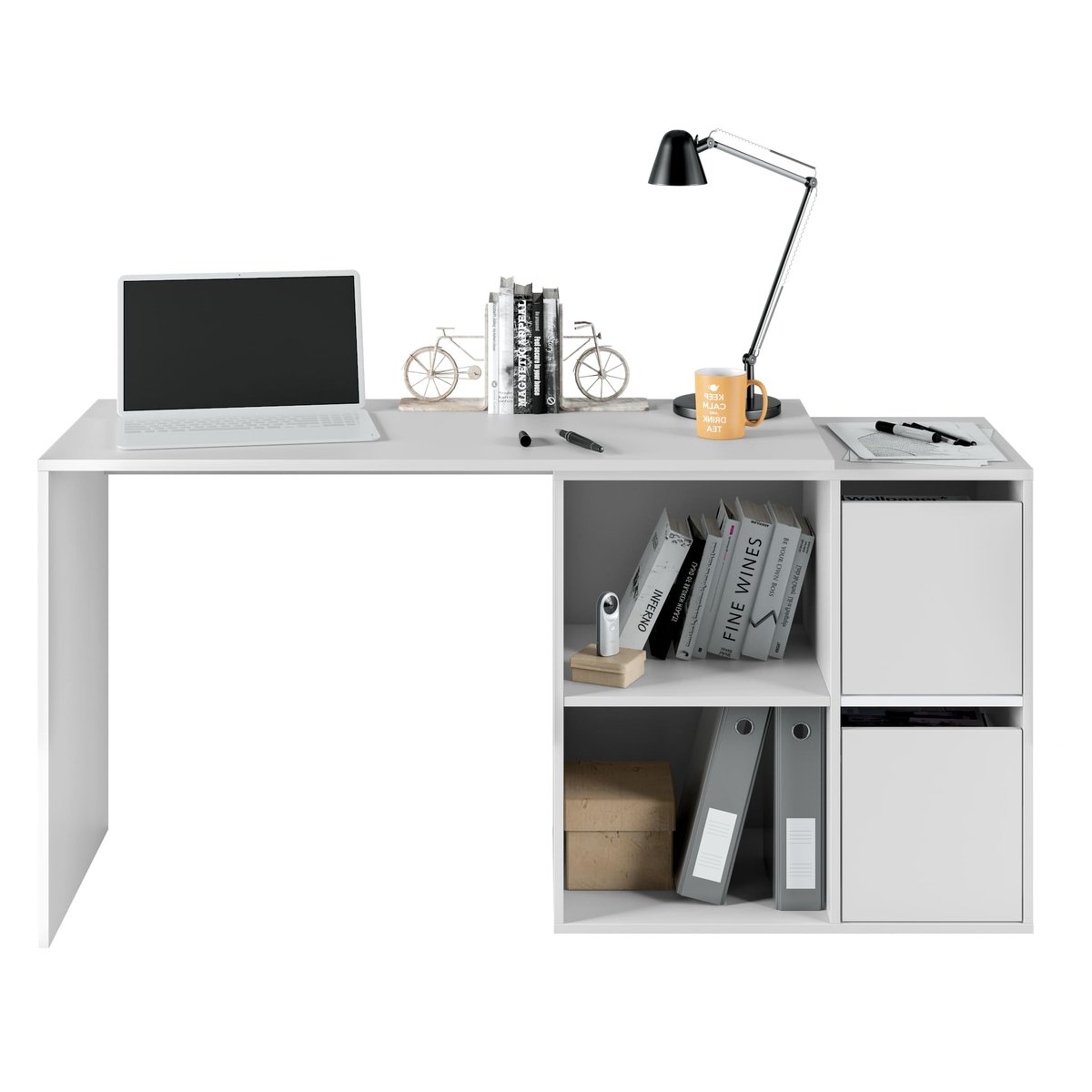 Bureau multiposition avec rangements blanc, TERRE DE NUIT