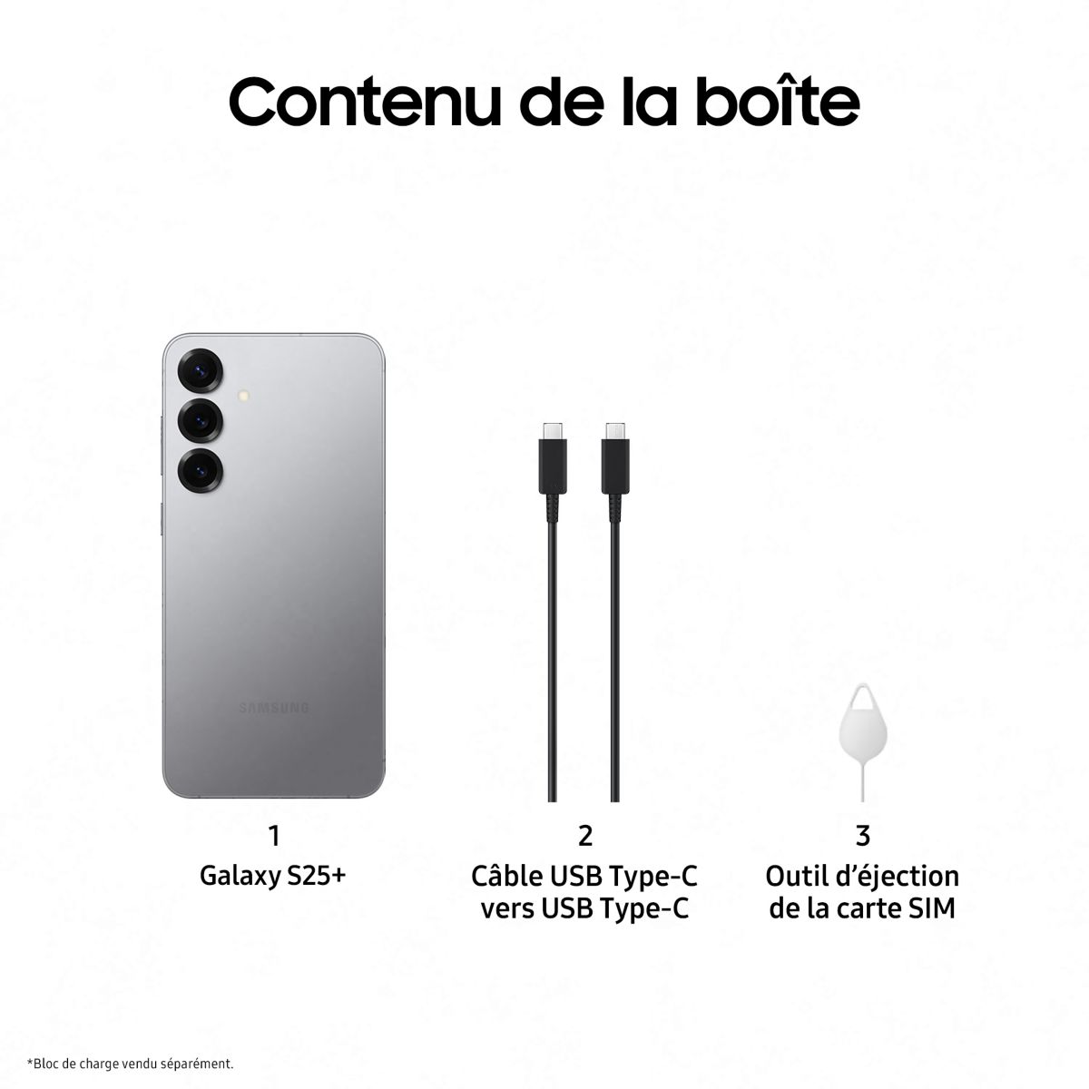 Smartphone Galaxy S25+ 5G 256Go Gris couleur unique, SAMSUNG