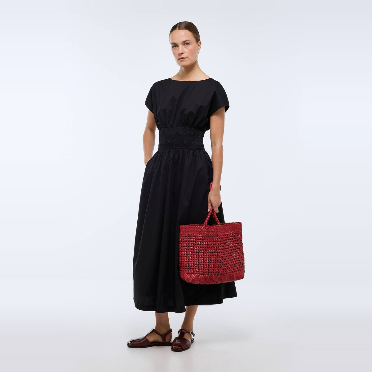 Robe midi cintrée en coton BIO GOTS noir, MONOPRIX