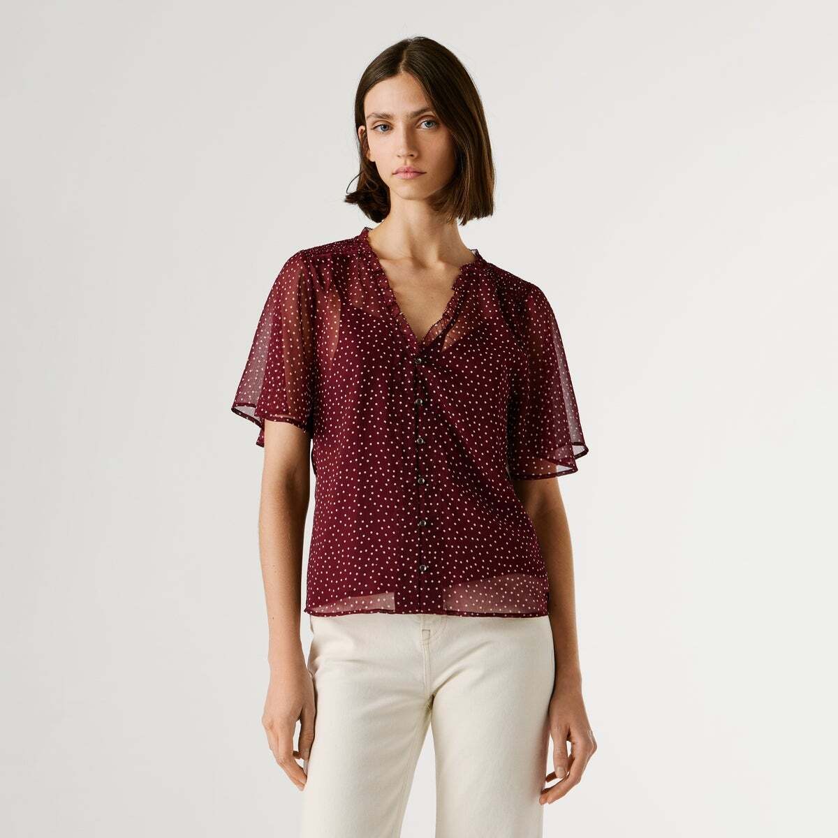 Blouse À Imprimé À Pois En Chiffon rouge lotus, PEPE JEANS