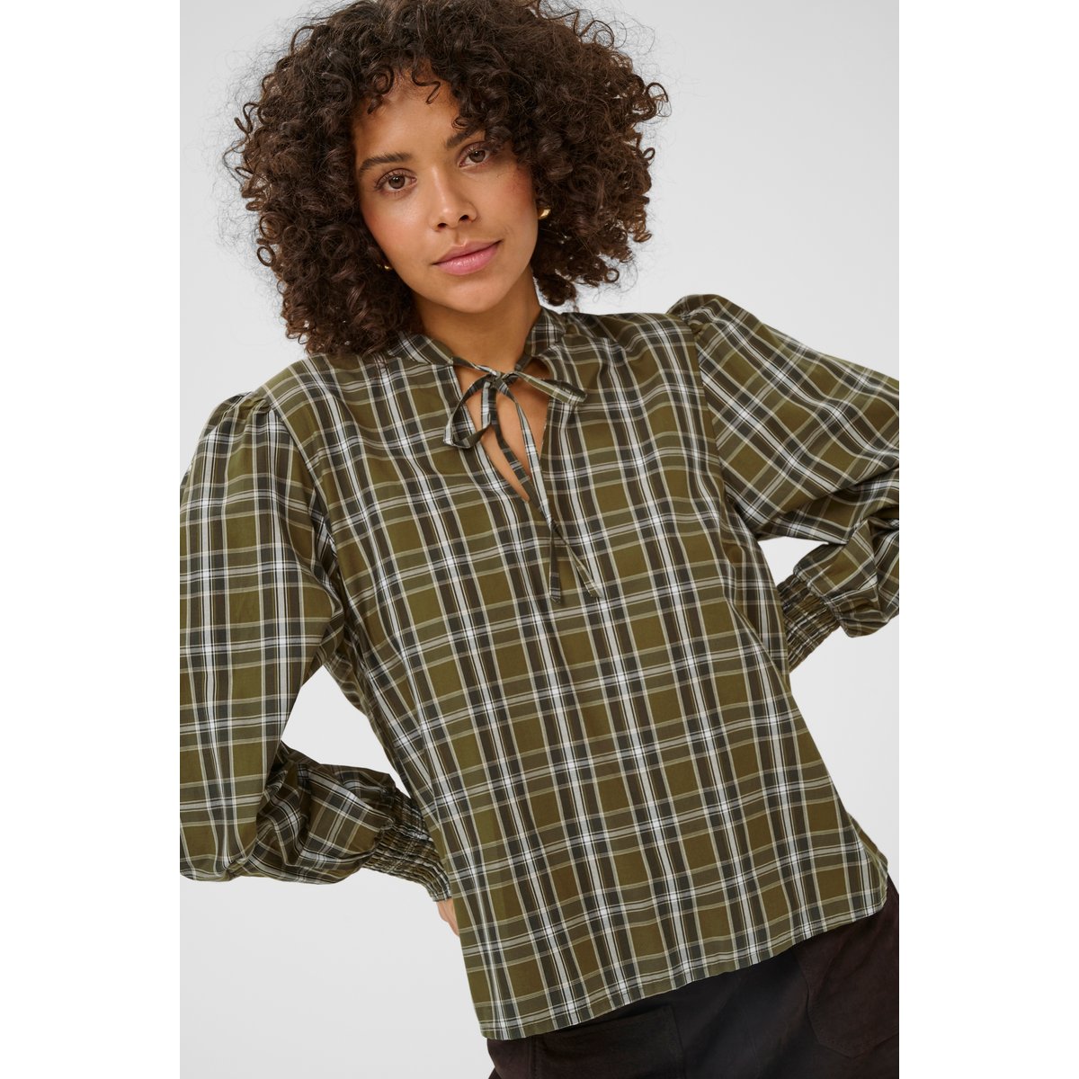 Blouse à manches longues vert green check, KAFFE