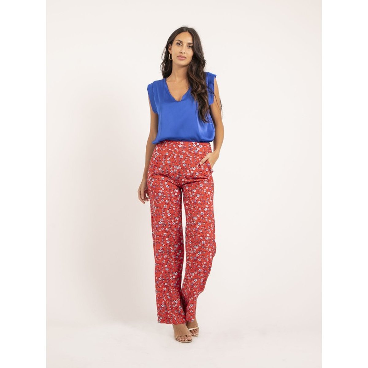 Pantalon Fluide Motifs Euxane rouge, DONA LISA