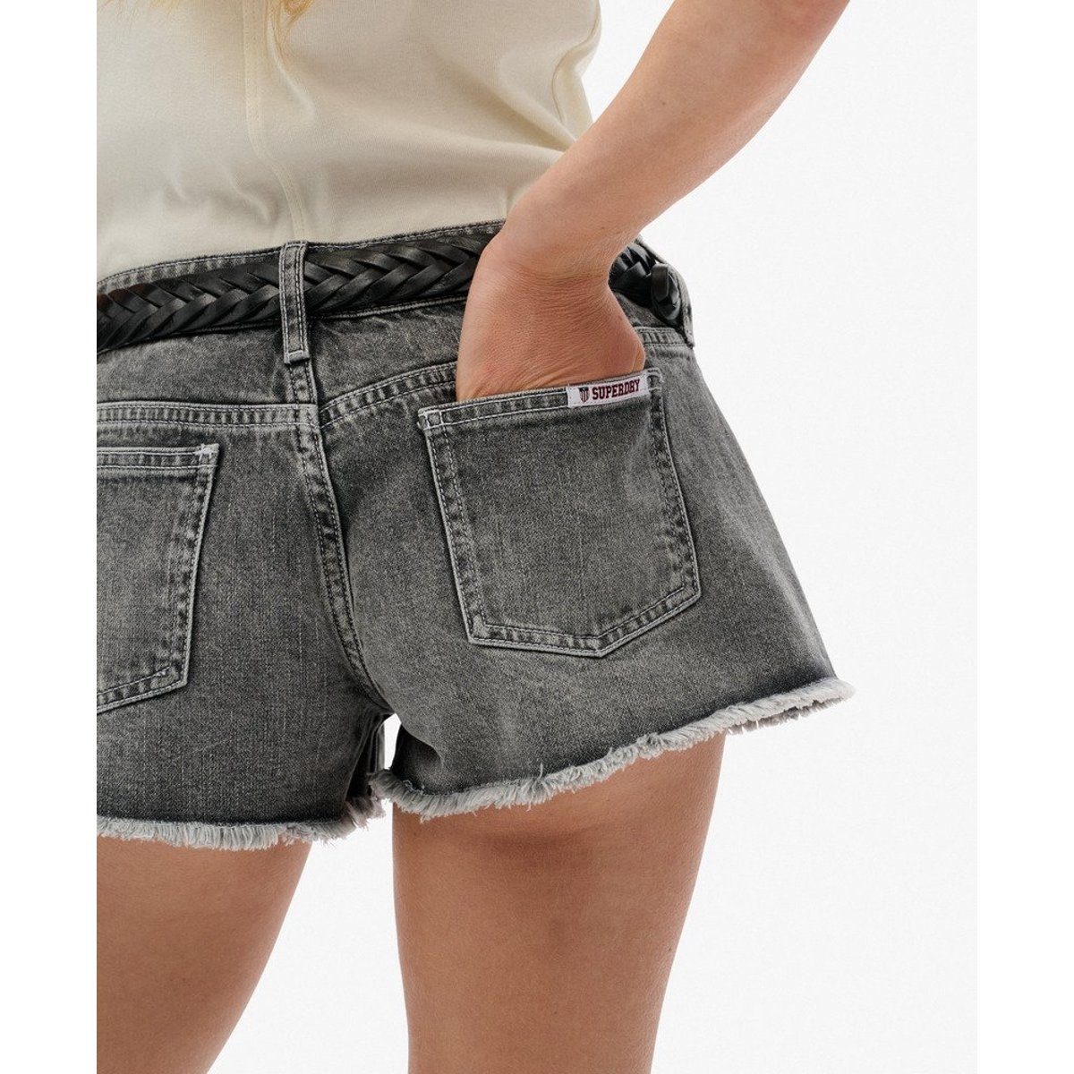 Short en jean taille basse denim noir vintage, SUPERDRY