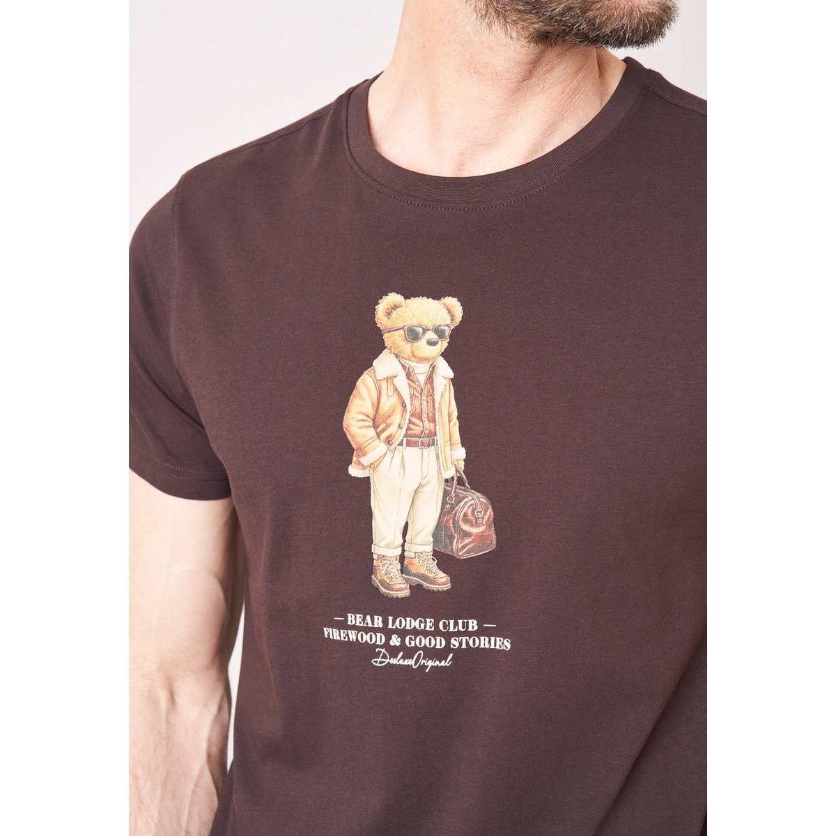 T-shirt regular homme en 100% coton jersey imprimé ours CHICBEAR walnut, DEELUXE