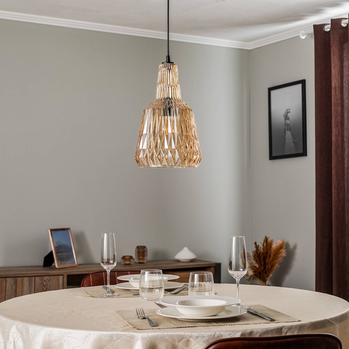 Suspension en verre vintage, Belarion ambre, LINDBY