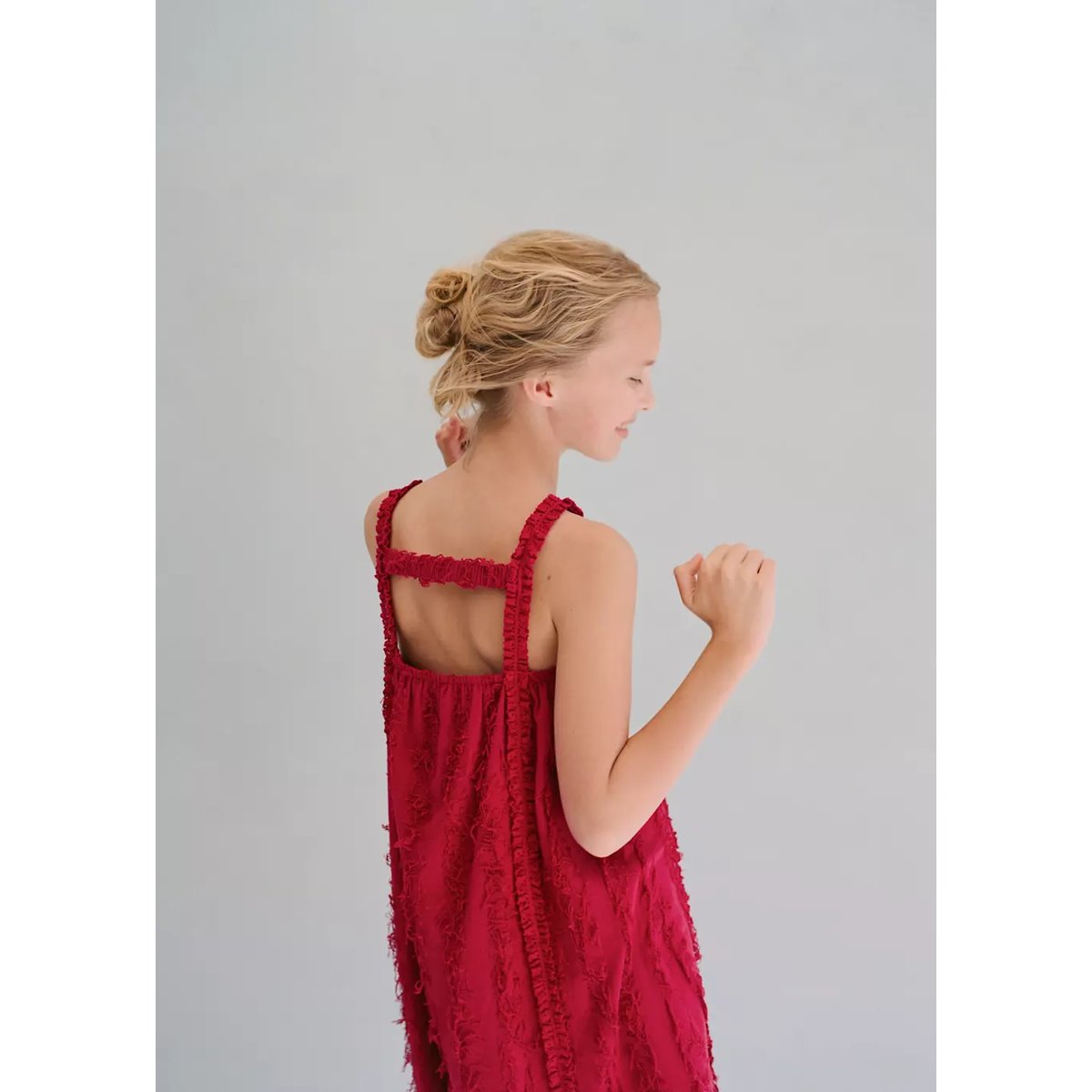 Robe détail franges bordeaux, MANGO KIDS
