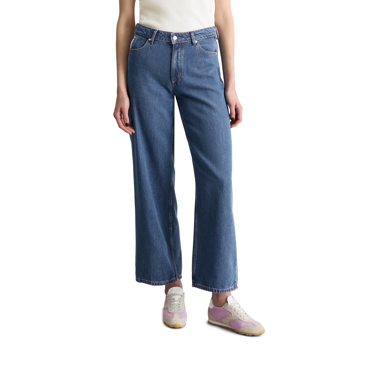 Jeans modèle Tomma wide cropped en mélange de lyocell sans stretch bleu moyen, MARC O’POLO DENIM