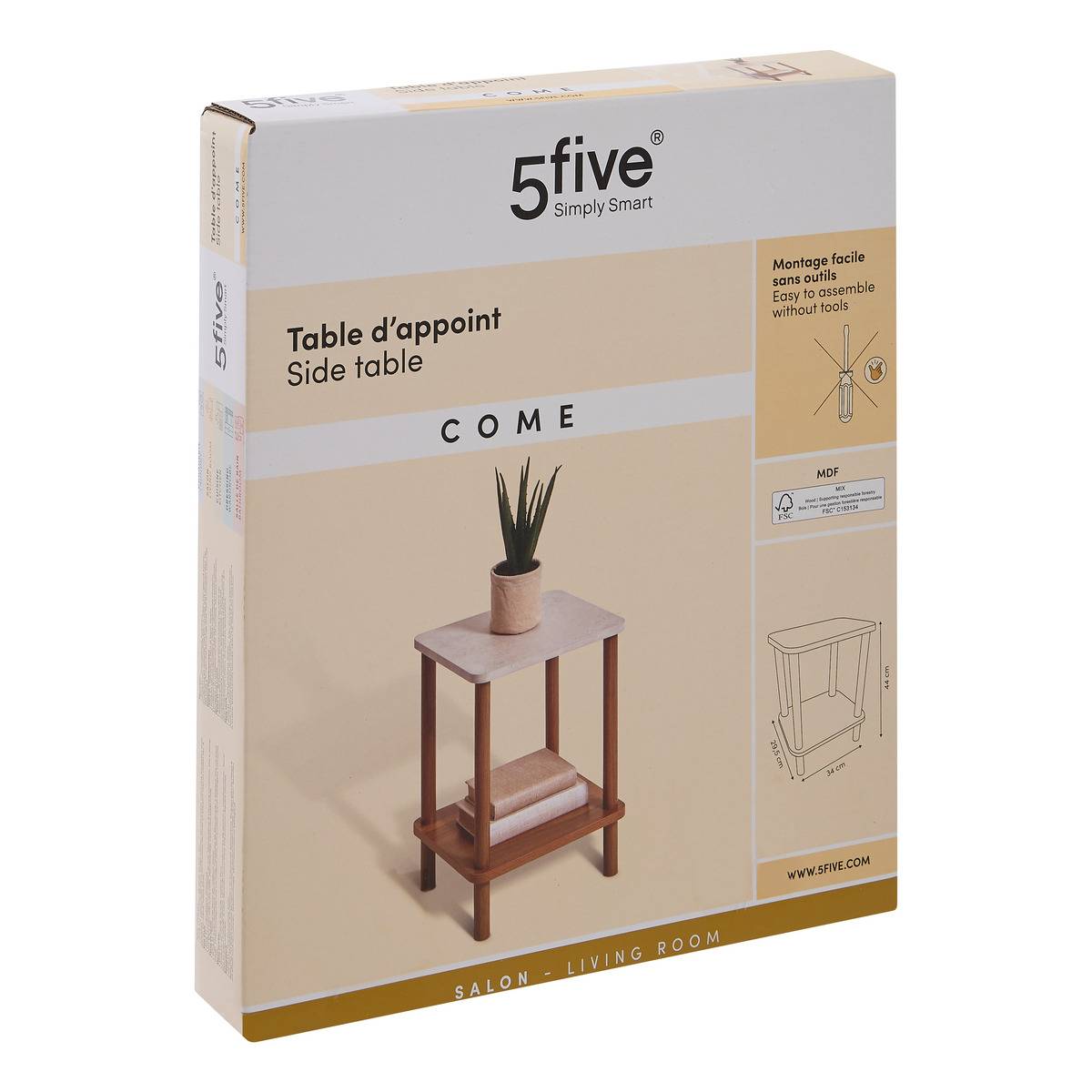 Table d'appoint effet marbre COME marron, 5FIVE SIMPLY SMART